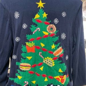 Route 66 Mens Ugly Christmas Tree Party Holiday Sweater XXL Navy